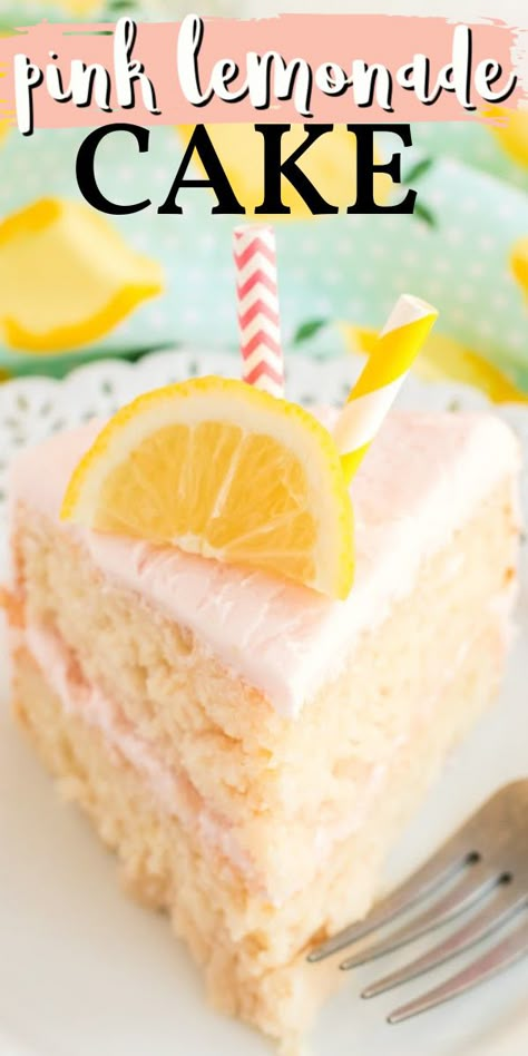 Lemonade Cake Recipe Easy, Pink Lemonade Cake Recipe, Beautiful Cakes Birthday, Strawberry Lemonade Cake Recipe, Country Time Pink Lemonade, Homestead Breakfast, Cake Garnish, Lemonade Cake Recipe, Fruity Cakes