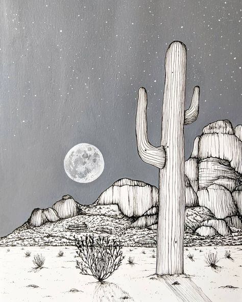 夜晚 多肉 石山 Explore Drawing, Desert Drawing, Night Drawing, Desert Night, Cactus Drawing, Desert Scene, Background Drawing, Desert Art, Night Landscape