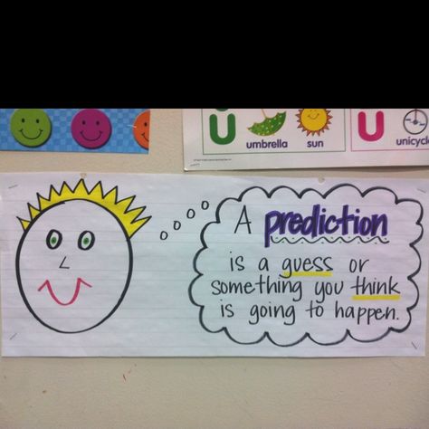 Making Predictions Anchor Chart Pinterest | Prediction anchor chart | School Prediction Anchor Chart Kindergarten, Making Predictions Anchor Chart, Reading Workshop Kindergarten, Prediction Anchor Chart, Kindergarten Science Lessons, Senior Infants, Dinosaur Week, Teacher Swag, Chart School