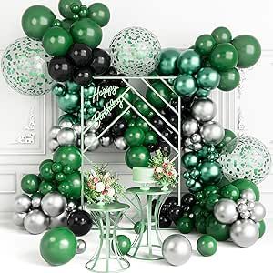 Aooxpok Dark Green Silver Balloon Arch Garland Kit-153Pcs Metallic Green Balloon Confetti Balloon for Birthday Christmas Baby Shower Wedding Cocktail Party Decoration Brown Balloon Arch, Silver Balloon Arch, Balloon For Birthday, Cocktail Party Decor, Silver Balloons, Black Balloon, 5 Balloons, Anniversary Party Decorations, Wedding Cocktail Party