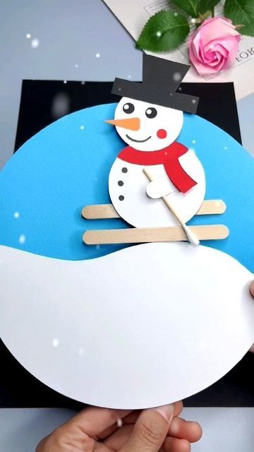 Skiing Crafts For Kids, Ski Crafts For Kids, Winter Camp Activities For Kids, Handmade Paper Craft, Craft Ideas Paper, Ice Cream Crafts, Ice Cream Sticks, Snowman Craft, Construction Paper Crafts