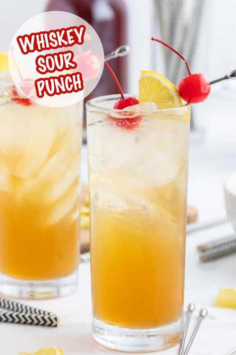 Whiskey Sour Punch, Whiskey Punch, Luncheon Decor, Party Punch Recipe, Sour Punch, Party Punch Recipes, Viral Recipes, Most Pinned Recipes, Best Party Ideas