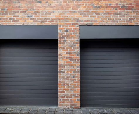 Brown Garage Door, Black Garage Door, Exterior House Colours, Red Brick House Exterior, Garage Door Colors, Garage Door Paint, House Brick, Brick House Exterior, Recycled Brick