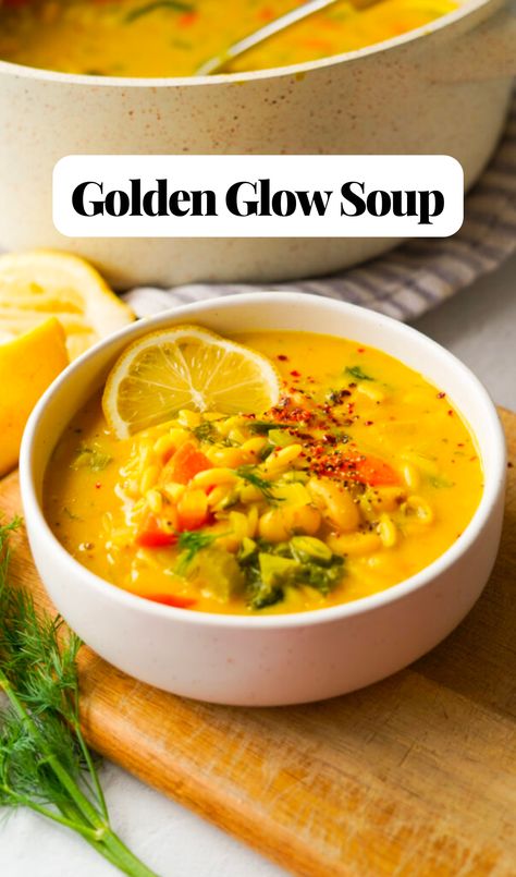 White Bean Soup with Lemon and Orzo Golden Glow Soup, Glow Soup, Soup With Lemon, Goulash Soup, Lighter Recipes, Week Meals, White Bean Soup Recipes, Vegetarian Ideas, Lemon Orzo