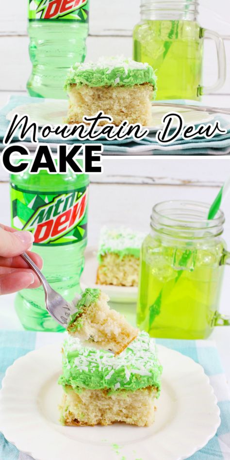 Mt Dew Cake, Mountain Dew Cake, Cake Without Eggs, 2 Ingredient Cakes, Cake Mix And Soda, 7 Up Cake, Mt Dew, Easter Drink, Soda Cake