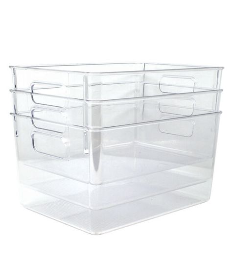 Top Notch 3 pk Medium Plastic Storage Bins - Clear | JOANN Organize Snacks, Small Plastic Containers, Clear Storage Bins, Storage Bins Organization, Clear Bins, Clear Plastic Containers, Craft Room Design, Acrylic Storage, Clear Container