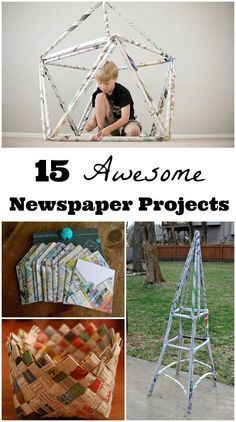 Get creative using newspapers -- Fun ideas for crafts & building challenges that kids will LOVE! Newspaper Craft For Kids, Newspaper Activities For Kids, Kid Invention Ideas Projects, Recycled Newspaper Crafts, Building Challenges For Kids, Project Work Ideas, Newspaper Crafts For Kids, Architecture For Kids, Newspaper Project