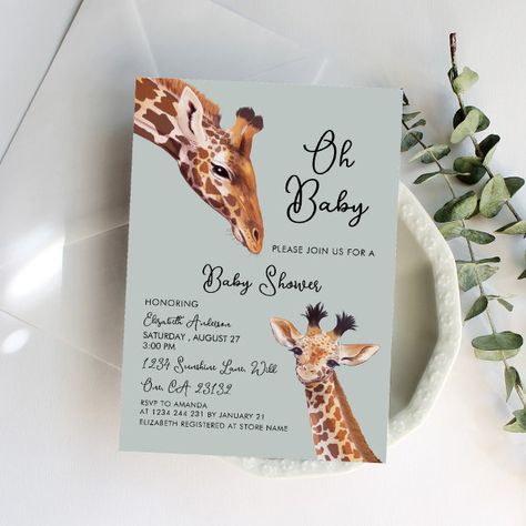 Oh Baby Giraffe Baby Shower Invitation Neutral Baby Shower Invitations, Giraffe Baby Shower Invitations, Giraffe Safari, Safari Baby Shower Invitations, Baby Shower Giraffe, Gender Neutral Baby Shower Invitations, Mama And Baby, Giraffe Baby, Baby Shower Supplies