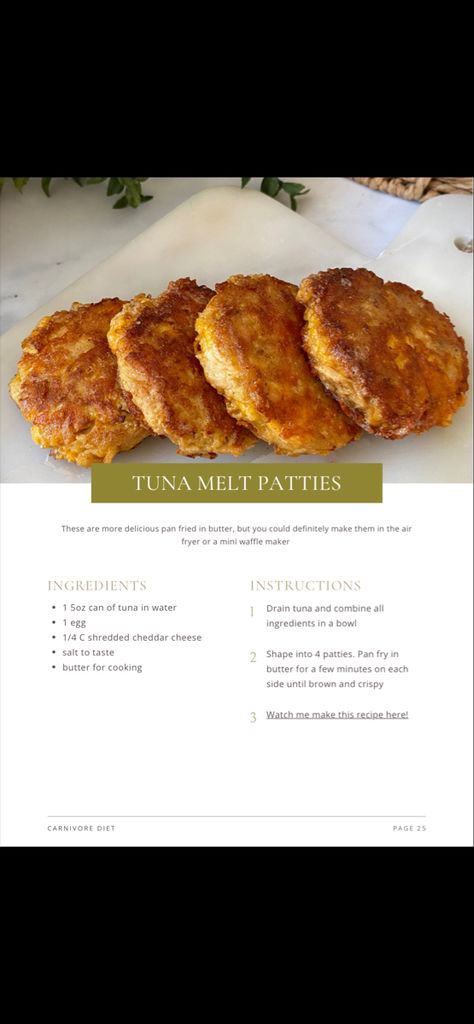 Carnivore Tuna Cakes, Carnivore Tuna Melt, Carnivore Tuna Patties, Tuna Carnivore Recipes, Carnivore Tuna Salad, Carnivore Tuna Recipe, Carnivore Seafood Recipes, Ketovore Diet, Carnivore Ideas