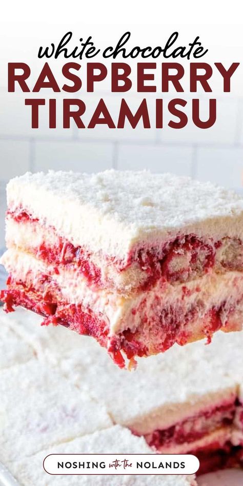 Taking a slice of White Chocolate Raspberry Tiramisu. Easter Raspberry Dessert, Recipes For Tiramisu, Raspberry Tirimasu Recipes, Easy Italian Deserts, Raspberry White Chocolate Desserts, White Chocolate Raspberry Tiramisu, Tiramisu Dessert Ideas, White Chocolate Raspberry Desserts, Raspberry Tiramisu Recipe