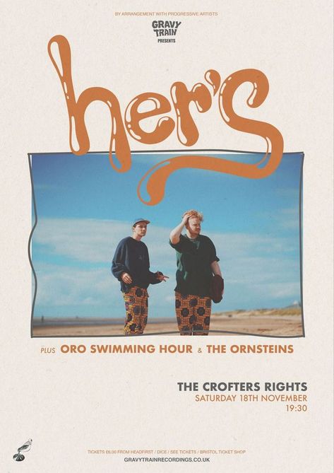 orange her's crofters rights the UK gravy train. band poster indie band her's the band her's concert poster tour poster band tour poster aesthetic her's band The Happy Fits Poster, Hers Band Poster, Band Show Poster, Train Band Poster, Tour Poster Aesthetic, Vacations Band, Her's Band, Band Tour Poster, Band Concert Poster