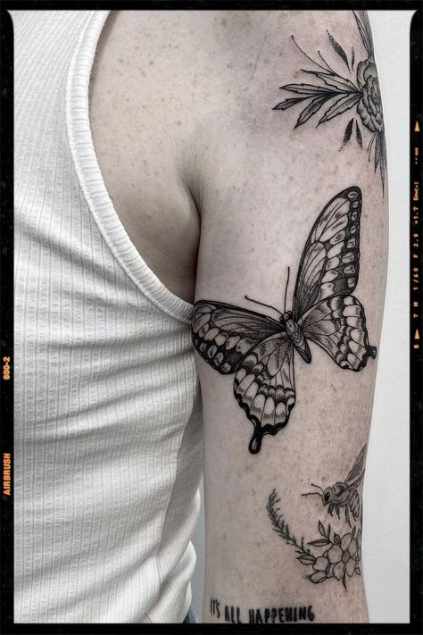 Gorgeous Butterfly Tattoo Inspiration Types Of Butterflies Tattoo, Switzerland Fits, Big Butterfly Tattoo, Detailed Butterfly Tattoo, Butterfly Arm Tattoo, Butterfly Tattoo Arm, Tiger Butterfly Tattoo, Back Of Ankle Tattoo, Tattoo Borboleta