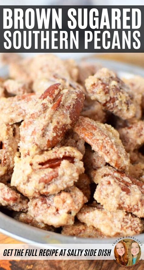 Oven Baked Candied pecans are an amazing caramelized pecan dessert dish perfect for the Southern mama in you. Candied pecans are an amazing caramelized pecan dessert dish perfect for the Southern mama in you. Learn how to make your own candied pecans in a snap and watch them be gobbled up all season long. Praline Pecans Recipe, Pecans Candied, Pecan Recipes Easy, Salty Side Dish, Southern Mama, Candied Pecans Recipe, Pecan Desserts, Glazed Pecans, Homemade Toffee