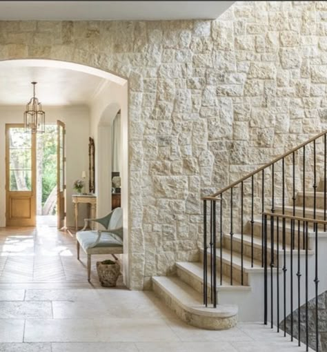 Veranda Magazine, Stone Walls Interior, Chicago House, Stair Wall, Stone Stairs, Guest Cottage, Stone Walls, Stone House, Formal Living Rooms