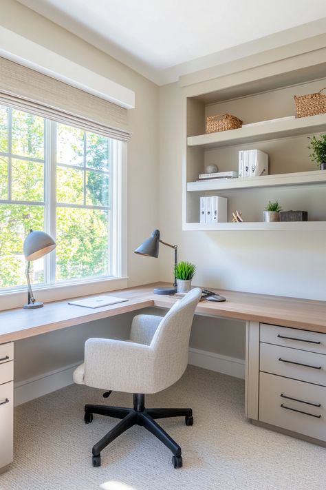 15 Modern Decor Ideas for a Modern Home – Everyday Inspo Loft Study Room, Home Office Simple, Bedroom And Study Room Design, Corner Built In Desk, Home Office Corner Desk Ideas, Teen Desk Ideas, Home Office 2 Desks, Modern Farmhouse Desk, Home Office Basement