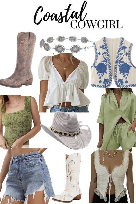 Cowgirl Bachelorette Party Outfits, Summer Cowgirl Outfits, Coastal Cowgirl Aesthetic, Cowgirl Bachelorette Parties, Aesthetic Coastal, Cowgirl Style Outfits, Cowgirl Look, Cowgirl Bachelorette, Cute Country Outfits