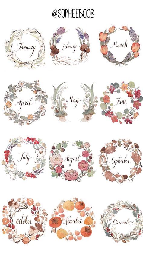 Bahasa Jepun, Floral Wreaths, Scrapbook Stickers Printable, Bullet Journal Design Ideas, Bullet Journal Themes, Pola Sulam, Bullet Journal Art, Journal Themes, Bullet Journal Stickers