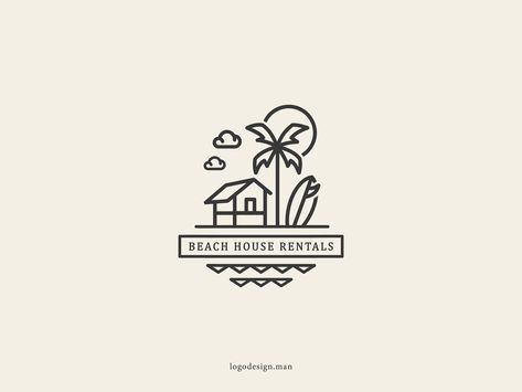 Beach House Logo, Chinese Typography Design, Tiny Beach House, Beach Cabana, Chinese Typography, Beach House Rental, Home Icon, Beach Hut, House Vector