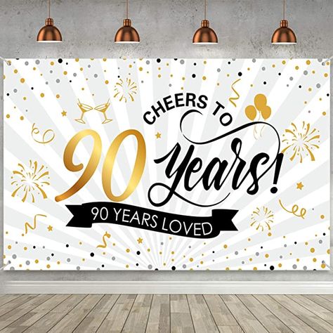 Amazon.com: Happy 90th Birthday Backdrop Background Banner Large Men Women 90th Anniversary Backdrop Photo Booth Cheers to 90 Years Banner for 90th Birthday Party Decorations Supplies 72.8 x 43.3 inch : Toys & Games 90th Birthday Party Theme, Cheers To 90 Years, 90th Birthday Banner, 90th Birthday Party Decorations, Anniversary Backdrop, 90th Birthday Party Ideas, 70th Birthday Parties Decorations, 90th Birthday Decorations, 90 Birthday