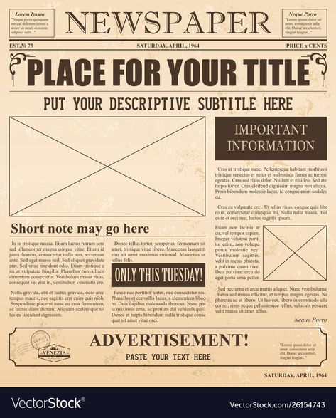 Retro Newspaper, Old Fashioned Fonts, Newspaper Background, Newsletter Layout, Newspaper Layout, School Newsletter, Newspaper Template, Book Background, Vintage Newspaper