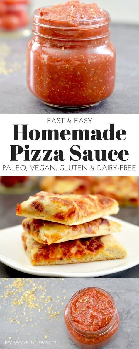 Easy Homemade Pizza Sauce Recipe! 5 minutes and 9 ingredients results in the best pizza sauce you will ever have! Gluten-free, paleo-friendly, dairy-free, & vegan! Paleo Substitutes, Healthy Paleo Dinner Recipes, The Best Pizza Sauce, Wfpb Sauces, Best Pizza Sauce, Inexpensive Recipes, Dinner Pizza, Low Carb Spaghetti, Glutenfri Baking