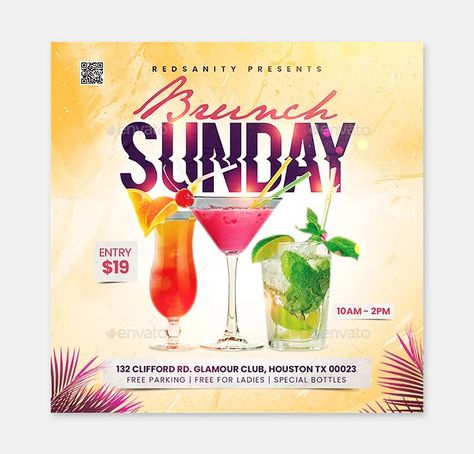 Sunday Brunch Flyer PSD + Instagram Post Template Brunch Flyer, Beautiful Brunch, Edit Photoshop, Flyer Free, Joker Wallpapers, Birthday Flyer, Psd Designs, Brunch Party, Edit Text