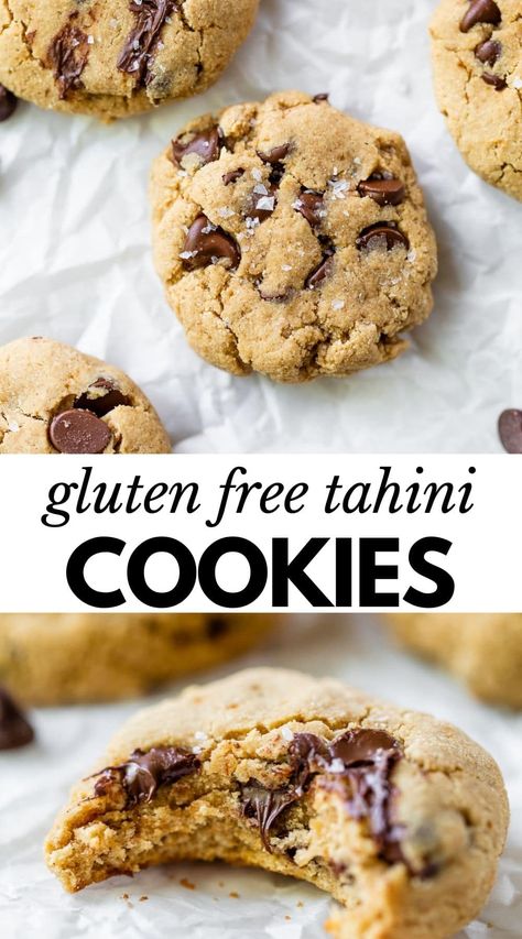 Nut Free Cookies Recipes, Tahini Cookies Recipe, Gluten Free Cookies Easy, Nut Free Cookies, Tahini Cookies, Gluten Free Menu, Paleo Sweets, Cookie Cake Recipe, Choc Chip Cookies