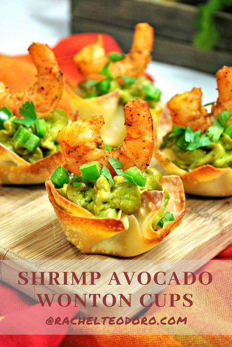 Wonton Cups Appetizers, Wonton Appetizers, Shrimp Wonton, Won Ton, Wonton Cups, Fancy Appetizers, Make Ahead Appetizers, Shrimp Avocado, Appetizers For A Crowd