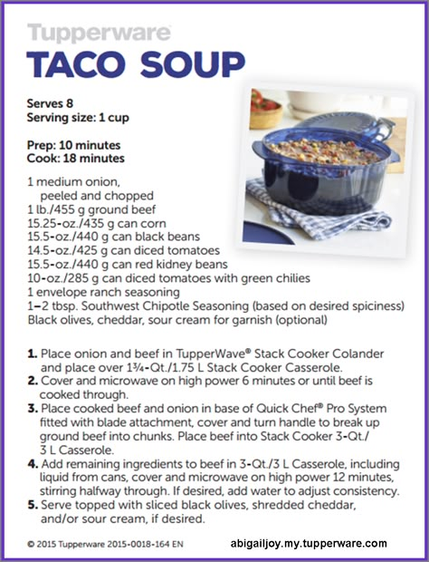 Make Taco Soup in your TupperWave Stack Cooker from Tupperware! Stack Recipes, Microwave Pressure Cooker Recipes, Tupperware Stack Cooker Recipes, Tupperware Pressure Cooker Recipes, Tupperware Stack Cooker, Tupperware Pressure Cooker, Tupperware Party Ideas, Microwave Pressure Cooker, Cooker Cake