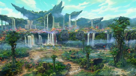 Kozama'uka Art - Final Fantasy XIV: Dawntrail Art Gallery Final Fantasy Environment, Final Fantasy Landscape, Fantasy Environment Concept Art, Fantasy Landscape Art, Fantasy Environment, Realm Reborn, Hollow Earth, Final Fantasy Cloud, Alien Concept