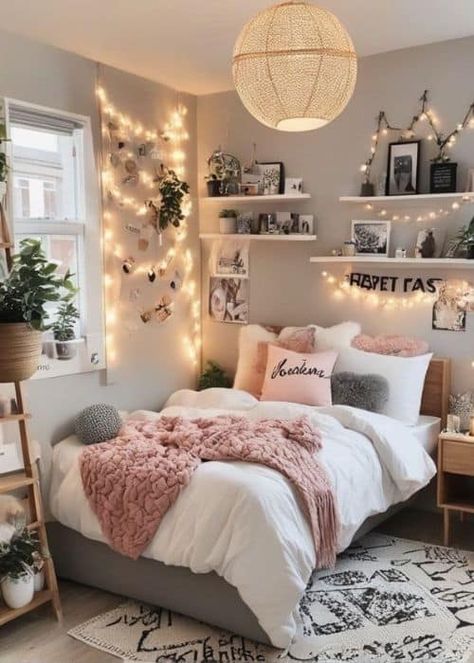 Light Pink Dorm Room, Dream Bedroom Inspiration, Redecorate Bedroom, Cozy Room Decor, Teen Bedroom Decor, Girl Bedroom Decor, Dream Room Inspiration, Room Makeover Bedroom, Room Makeover Inspiration