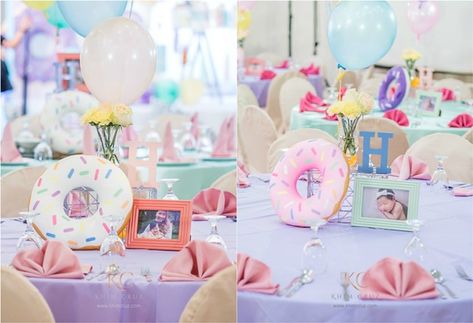 tableA | jowong19 | Flickr First Birthday Centerpieces, Donut Theme Party, Sprinkles Birthday Party, Doughnut Party, Baby Shower Table Centerpieces, Donut Themed Birthday Party, Birthday Donuts, Donut Birthday Parties, Sprinkle Party