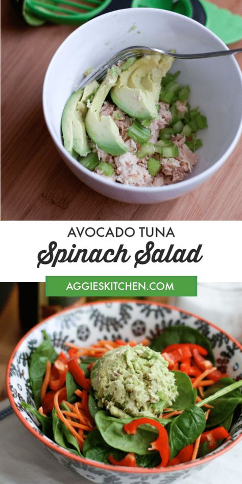 Spinach And Tuna Salad, Diet Lunches, Tuna Spinach, High Calorie Diet, Salad With Spinach, Avocado Tuna, Healthy Tuna Salad, Avocado Tuna Salad, Healthy Tuna