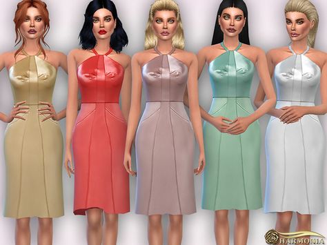 Mesh By Harmonia Found in TSR Category 'Sims 4 Female Formal' Alter Neck Dress, Sims 4 Mesh, Clothing Female, Sims 4 Game, Cc Finds, Satin Midi Dress, The Sims 4, Sims Cc, Halter Neck