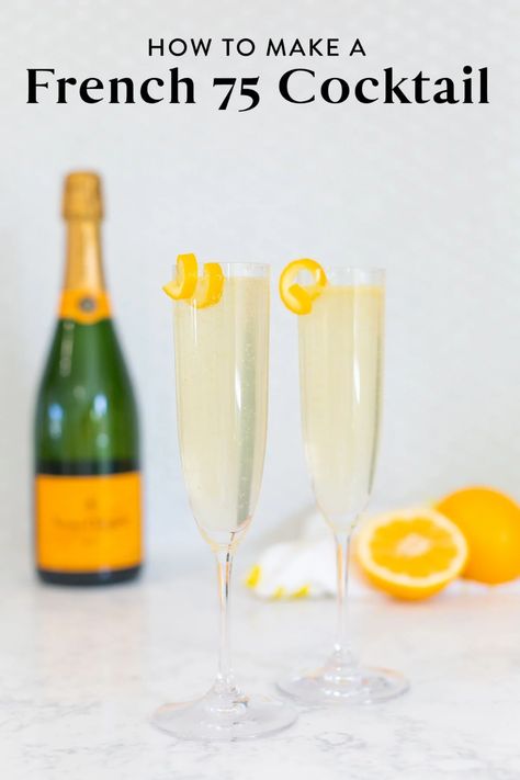 This French 75 cocktail recipe is one that you'll want to add to your regular rotation! Bubbly champagne and smooth gin combine in this cocktail to make a sparkly drink that's perfect for a celebration. Click to see all ingredients and simple instructions. French 76 Cocktail Recipe, French 75 Recipe, Champagne Cocktail Recipes, French 75 Cocktail Recipes, Gin And Prosecco, Bellini Cocktail, French 75 Cocktail, Champagne Recipes Cocktails, Prosecco Cocktails