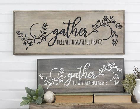 Gather Here Grateful Hearts Wood Sign with Floral Design. 3 Wood Signs Ideas, Modern Floral Design, Wood Pallet Signs, Diy Wood Signs, Pallet Signs, Rustic Wood Signs, Pallet Art, Rustic Signs, Diy Signs