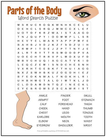 The 24 words in our free printable Parts of the Body Word Search Puzzle will teach your students vocabulary, spelling, and anatomy – all in a fun and entertaining way. Words include Stomach, Earlobe, Forehead, and many more. Puzzle English, Ingles Kids, Word Puzzles For Kids, Learning Websites For Kids, Kids Word Search, Word Search Puzzles Printables, Free Printable Word Searches, Word Search Printables, Word Puzzle