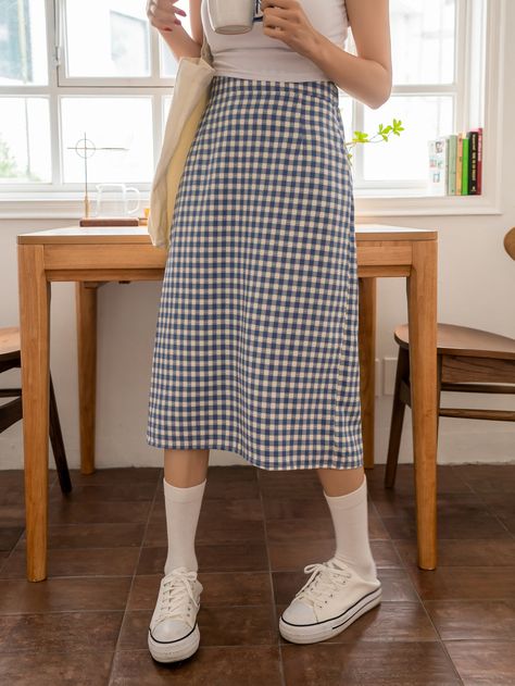 Split Hem Skirt, Button Front Skirt, Women Bottoms, Blue And White Style, Women Skirts, Hem Skirt, Layered Skirt, Straight Skirt, Body Con Skirt