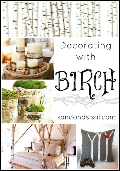 Love this post that highlights all the different ways to decorate with birch #DIY Birch Tree Crafts, Birch Wood Decor, Birch Wood Crafts, Log Decor, Birch Tree Decor, Birch Bark Crafts, Birch Craft, Tree Prints, White Birch Trees