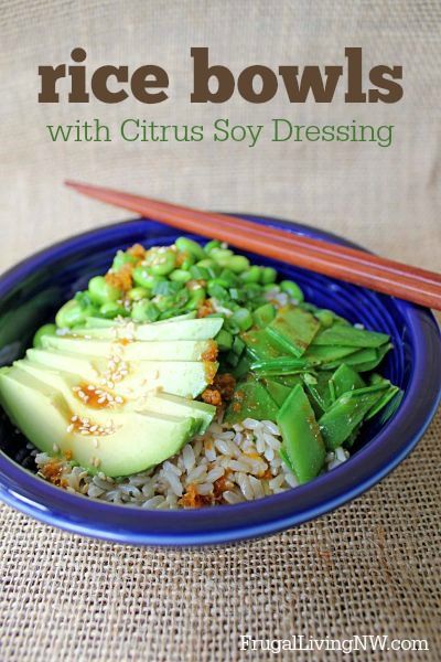 Rice Bowls with Citrus Soy Dressing Soy Dressing, Citrus Dressing, Rice Bowls Recipes, Veggie Bowl, Rice Bowl, Rice Bowls, Bowls Recipe, Frugal Living, I Love Food