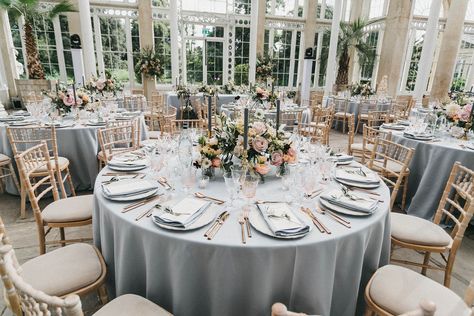 Syon Park Wedding, Adrianna Papell Bridesmaid, Grey Wedding Decor, Grey Tablecloths, London Bride, Greenhouse Wedding, Summer Wedding Outdoor, Bohemian Flowers, Rock My Wedding