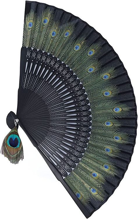 Kitsune Mask, Black Peacock, Chinese Fan, Classic House Exterior, Folding Hand Fan, Japanese Fan, Giants Fans, Oc Inspo, Peacock Pattern