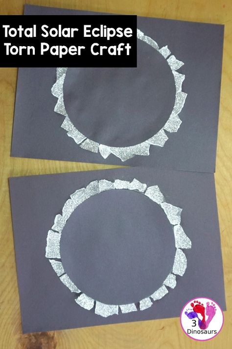 Torn Paper Total Solar Eclipse Craft for Kids A simple craft to with for a solar eclipse theme - 3Dinosaurs.com Eclipse Crafts, Eclipse Craft, Solar Eclipse Activity, Hanukkah Activites, 3 Dinosaurs, Crafts For Kids Easy, Homeschool Board, Fun Wreath, Science Crafts