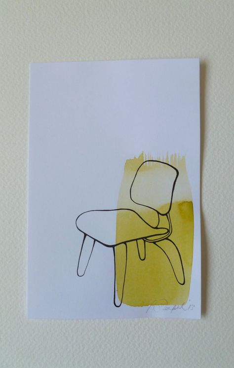 Eames 'LCW' Chair  Original Line Drawing & by DesignLayout on Etsy, £5.50 Furniture Watercolor, Alley Garden, Lcw Chair, Eames Lcw, Chair Tattoo, Beach Chair With Canopy, Drawing Furniture, Chair Drawing, Blue Chairs Living Room