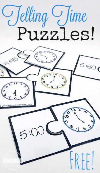 FREE Telling Time puzzles - this is such a fun way for kindergarten, 1st grade, 2nd grade, and 3rd grade students to practice using a clock with fun math games (homeschool, educational activity, math center) How To Tell Time, Learn To Tell Time, Teaching Time, Fun Math Games, Math Time, Homeschool Math, Guided Math, 1st Grade Math, First Grade Math