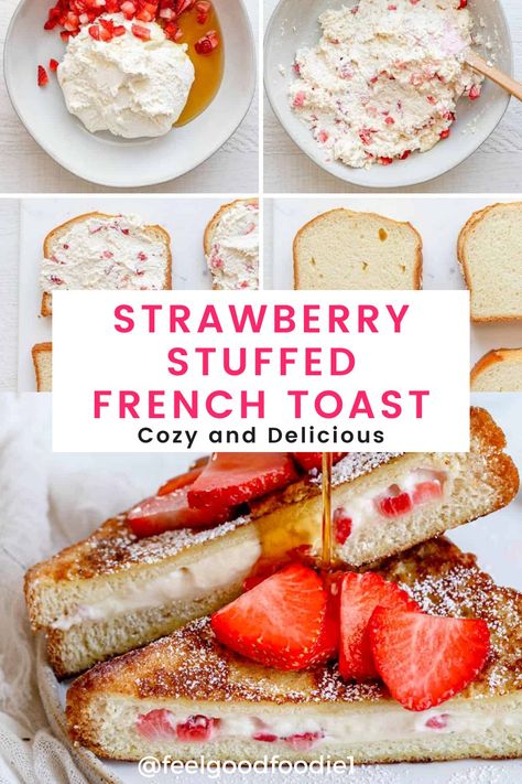 Strawberry Brioche, Cream Cheese And Strawberries, Easy Stuffed French Toast, Strawberry Stuffed French Toast, Strawberry French Toast, Stuffed French Toast Cream Cheese, Romantic Breakfast, Valentines Breakfast, Strawberry Breakfast