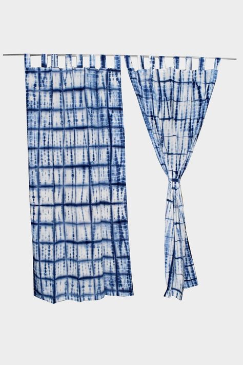 Blue Boho Decor, Tie Dye Curtains, Blue And White Curtains, Beach Curtains, Indigo Clothing, Dye Curtains, Shibori Textiles, Curtains Blue, Tie Dye Bedding