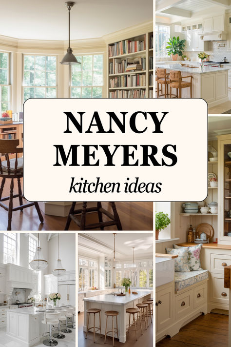 From charming decor to elegant design elements, these Nancy Meyers kitchen ideas will help you create a warm and inviting space. #NancyMeyersKitchenDecor #NancyMeyersKitchenStyle #NancyMeyersHomesAesthetic Updated Colonial Kitchen, Casual Kitchen Design, Traditional Home Interiors Kitchen, Something Gotta Give House, Kitchen Without Window Ideas, Colonial Chic Kitchen, Warm Cozy Kitchen Aesthetic, Nancy Meyer Kitchen, Kitchens With No Windows