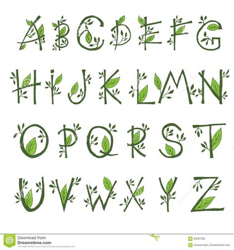 Vine Letters, Leaf Font, Nature Font, Writing Fonts, Hand Drawn Fonts, Hand Lettering Alphabet, Lettering Alphabet Fonts, Alphabet Fonts, Creative Lettering