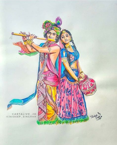 No photo description available. Radha Krishna Drawing, Radha Krishna Sketch, Holi Drawing, Drawing Indian, Vrindavan Krishna, Scratch Book, Shri Radhe, Krishna Drawing, Easy Mandala Drawing